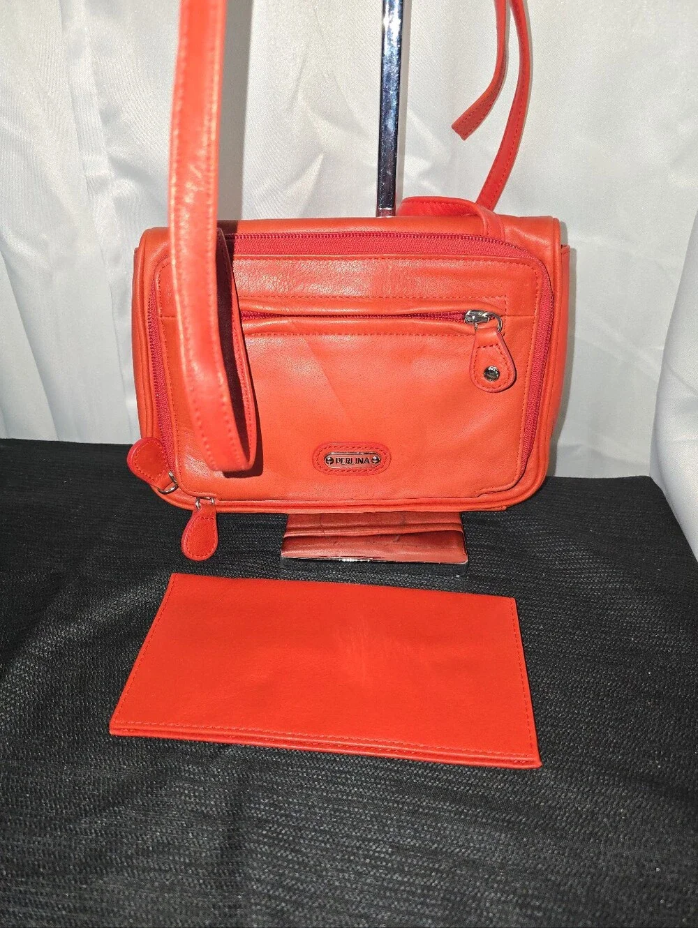PERLINA MULTIPOCKETS Red Leather Crossbody Bag — Vibrant Red Shoulder Purse